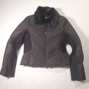 Marvin Richards Down Puffer Jacket Black Rabbit Fur Collar Ribbed Panels Large